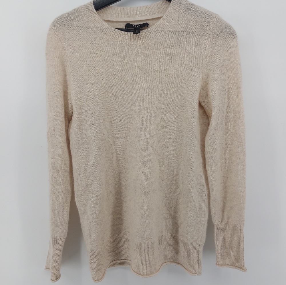 Aqua Cashmere Crewneck Sweater Size Small Neutral Basic Wardrobe Stape